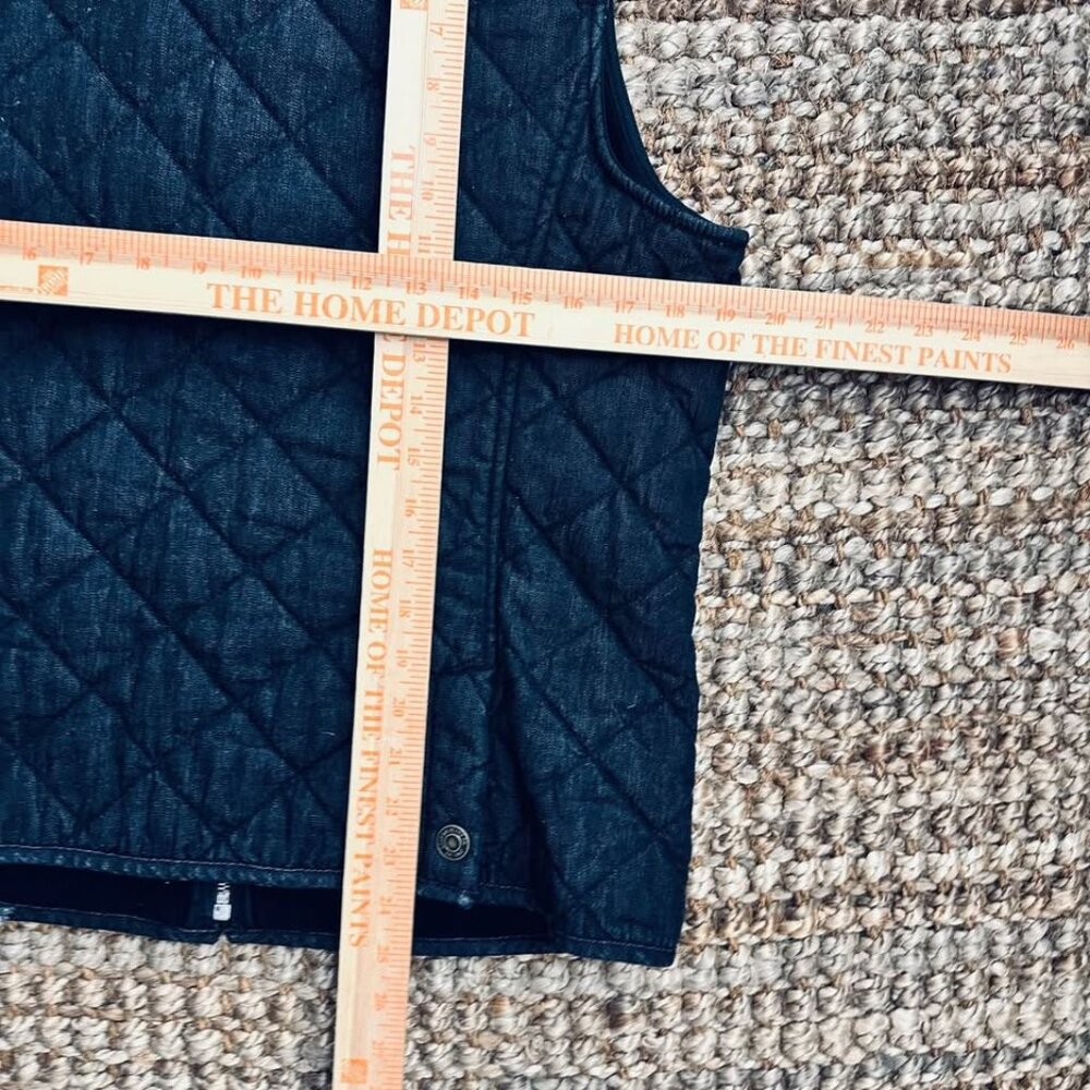 Ralph Lauren Quilted Denim Vest in Dark Blue with Brown Shoulder Patch - Picture 6 of 6